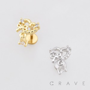 MULTI CZ BOW AND HEART STUD 316L SURGICAL STEEL LABRET SET